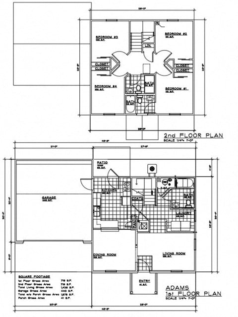 Floor plan for 4 beds, 3 baths, 1462 sqft